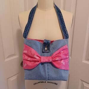 UPCYCLED DENIM Pink Bow Shoulder Bag | Denim Purse